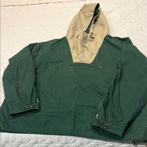 J. Crew Green and Tan Windbreaker with Utilitarian Design Anorak